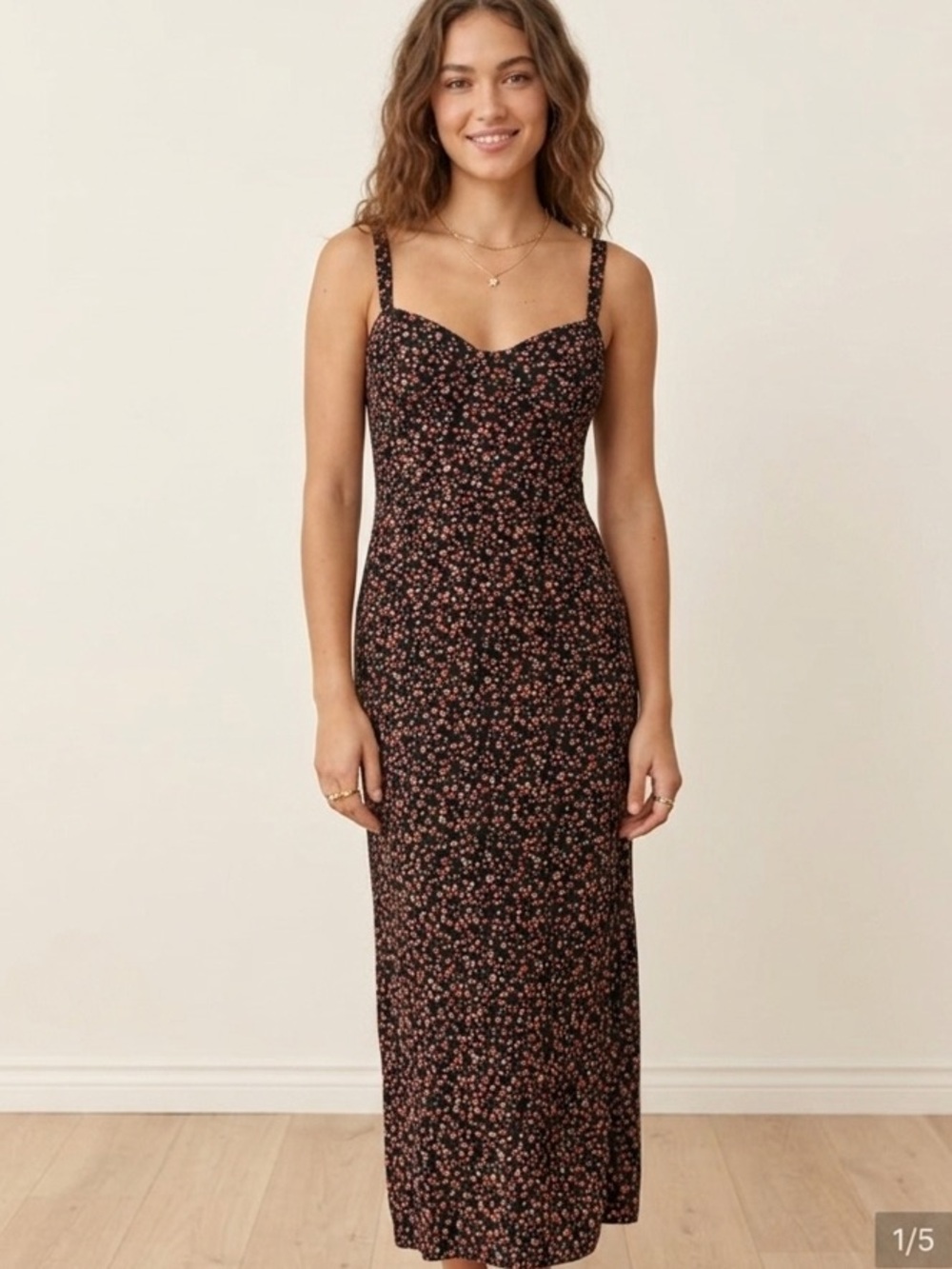 AUW Black Maxi Dress with Pink Floral Print